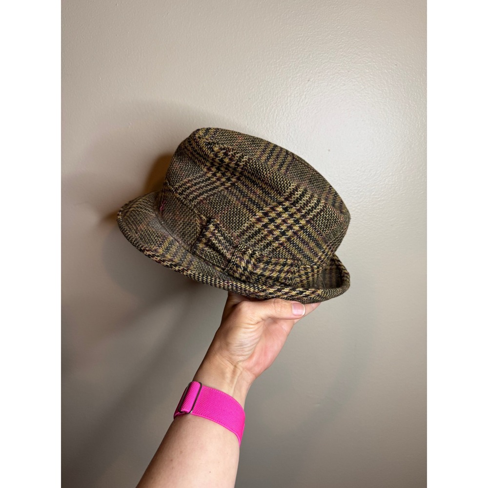 Dawson Fifth Avenue New York Brown Plaid Wool Fedora Size 7 1/8 Vintage Style